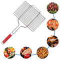 Freshome Mild Steel Portable Barbecue BBQ Grill Net Basket Roast Grilling Tray Plated with Wooden Handle (46.5 x 24 x 2 cm)